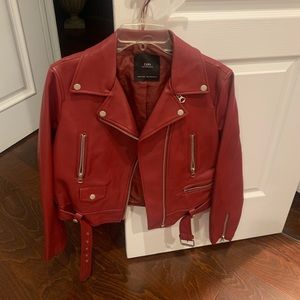 Zara red leather jacket